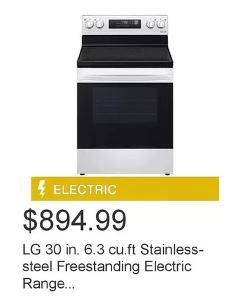 Costco Lg 30 in. 6.3 cu.ft stainless-steel freestanding electric range with easyclean technology offer