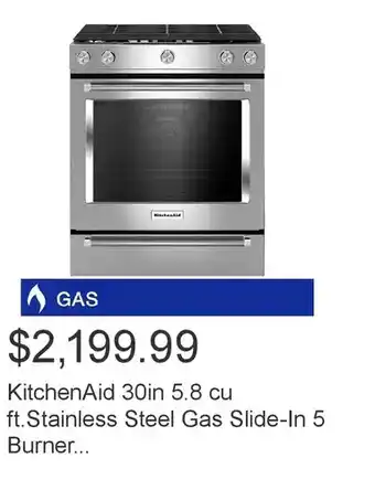 Costco Kitchenaid 30in 5.8 cu ft.stainless steel gas slide-in 5 burner convection range offer