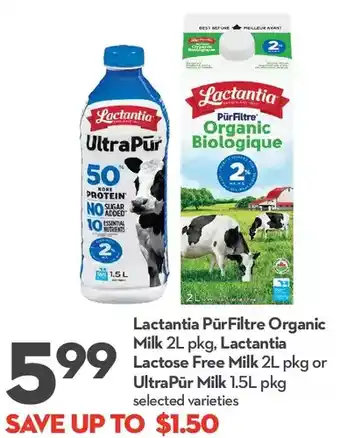Longo's Lactantia purfiltre organic milk, lactantia lactose free milk or ultrapur milk offer