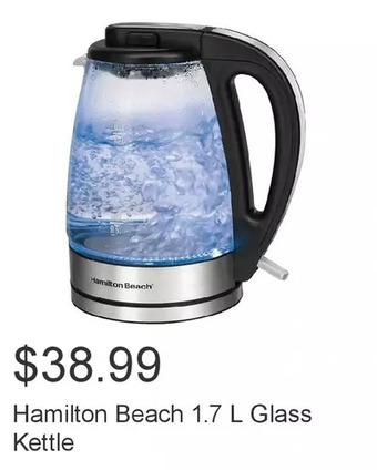 Costco Hamilton beach 1.7 l glass kettle offer