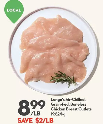 Longo's Longo's air-chilled grain-fed, boneless chicken breast cutlets offer