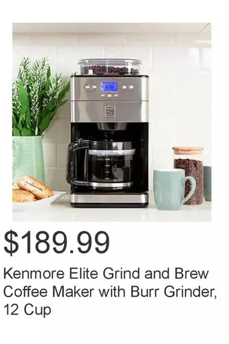 Costco Kenmore elite grind and brew coffee maker with burr grinder, 12 cup offer