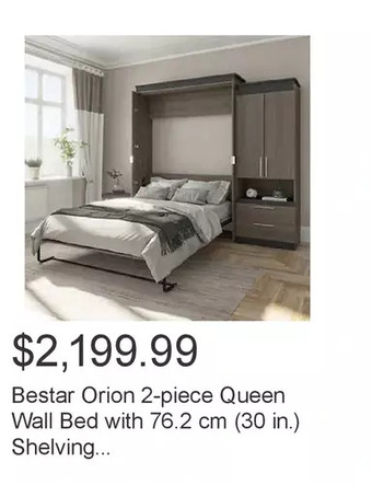 Costco Bestar orion 2-piece queen wall bed with 76.2 cm (30 in.) shelving unit with pullout shelf offer