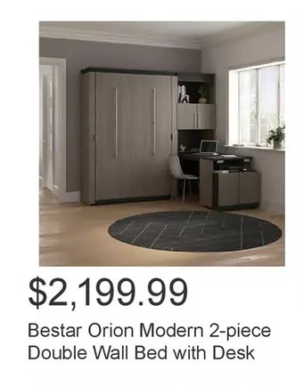 Costco Bestar orion modern 2-piece double wall bed with desk offer