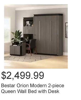 Costco Bestar orion modern 2-piece queen wall bed with desk offer