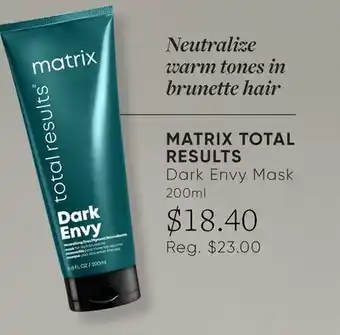 Chatters Salon Matrix dark envy mask 200ml neutralize warm tones in brunette hair offer