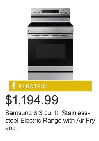 Costco Samsung 6.3 cu. ft. stainless-steel electric range with air fry and built-in wi-fi offer