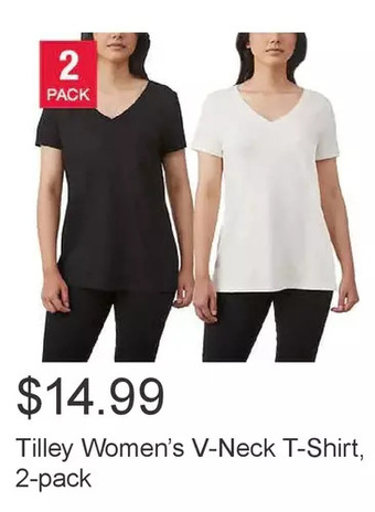 Costco Tilley women’s v-neck t-shirt, 2-pack offer
