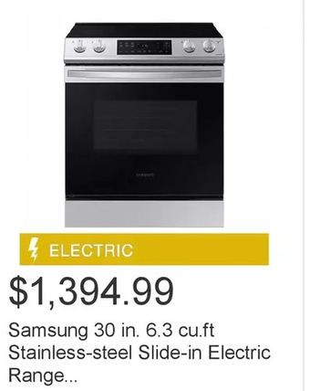 Costco Samsung 30 in. 6.3 cu.ft stainless-steel slide-in electric range with self clean offer