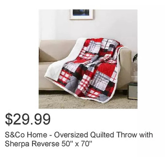 Costco S&co home - oversized quilted throw with sherpa reverse 50" x 70" offer