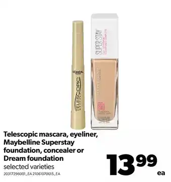 Real Canadian Superstore Telescopic mascara, eyeliner, maybelline superstay foundation, concealer or dream foundation offer
