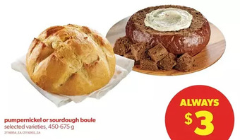Real Canadian Superstore Pumpernickel or sourdough boule offer