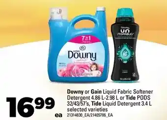 Real Canadian Superstore Downy or gain liquid fabric softener detergent or tide pods, tide liquid detergent offer
