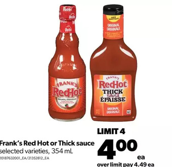 Real Canadian Superstore Frank's red hot or thick sauce offer