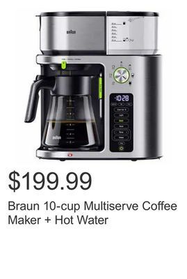 Costco Braun 10-cup multiserve coffee maker + hot water offer