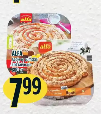 Marché Adonis Alfa apple or pumpkin and raisin pie offer