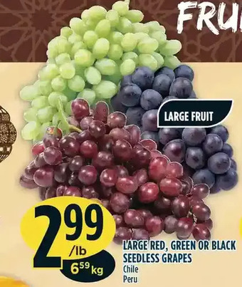 Marché Adonis Large red, green or black seedless grapes offer