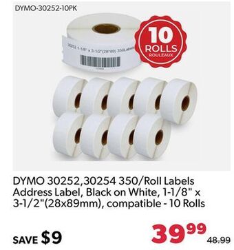 Shopper+ Dymo 30252,30254 350/roll labels address label, black on white, 1-1/8" x 3-1/2"(28x89mm), compatible - 10 rolls offer