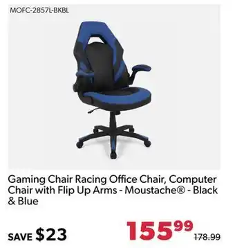 Shopper+ Gaming chair racing office chair, computer chair with flip up arms - moustache - black & blue offer