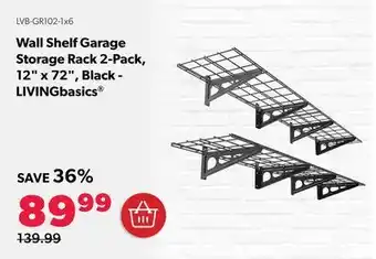 Shopper+ Wall shelf garage storage rack 2-pack, 12" x 72", black - livingbasics offer