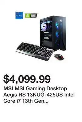 Newegg Msi gaming desktop aegis rs 13nug-425us intel core i7 13th gen 13700kf (3.40ghz) 32gb ddr5 (2 x 16gb) 4800 mhz 2tb 7200rpm hd offer
