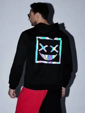 SheIn Extended sizes men cartoon graphic drawstring thermal hoodie offer