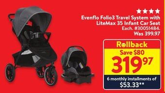 Walmart Evenflo folio3 travel system with litemax 35 infant car seat offer