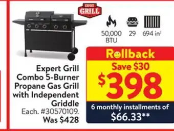 Walmart Expert grill combo 5-burner propane gas grill with independent griddle offer