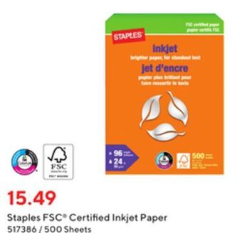 Staples Staples fsc®-certified inkjet paper offer