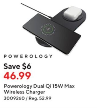Staples Powerology dual qi 15w max wireless charger offer