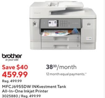 Staples Brother mfcj6955dw inkvestment tank all-in-one inkjet printer offer