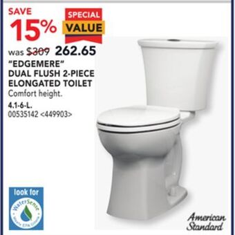 Lowe's American standard "edgemere" dual flush 2-piece elongated toilet offer