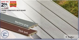 Lowe's Timbertech "prime" composite deck board 1" x 5.5" offer