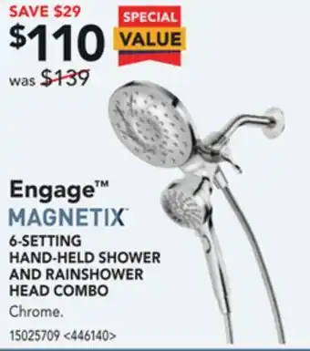 Lowe's Moen engage magnetix 6-setting hand-held shower and rainshower head combo offer