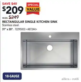 Lowe's Allen + roth rectangular single kitchen sink 31" x 20" offer