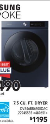 Lowe's Samsung 7.5 cu. ft. dryer offer
