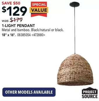 Lowe's Project source 1-light pendant offer