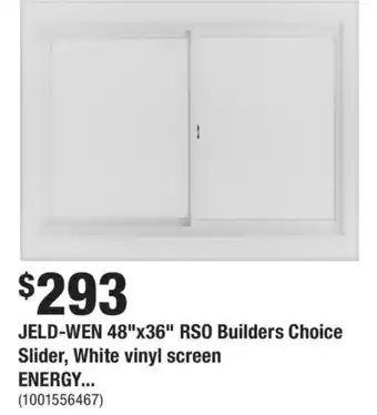 Home Depot Jeld-wen 48"x26" rso builders choice slider, white vinyl screen offer