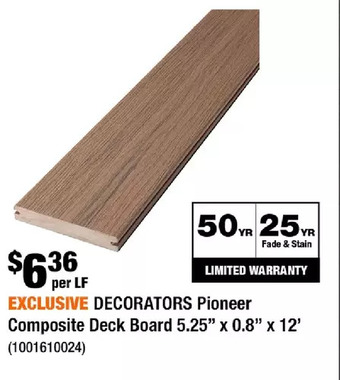 Home Depot Decorators pioneer composite deck board 5.25" x 0.8" x 12' offer