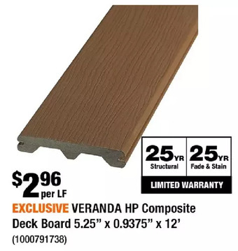 Home Depot Veranda hp composite deck board 5.25" x 0.9375" x 12' offer