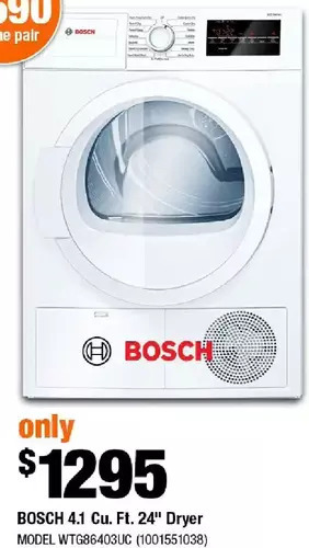 Home Depot Bosch 4.1 cu. ft. 24" dryer offer