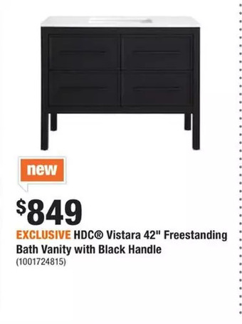 Home Depot Hdc vistara 42" freestanding bath vanity with black handle offer