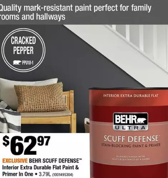 Home Depot Behr scuff defense interior extra durable flat paint & primer in one offer