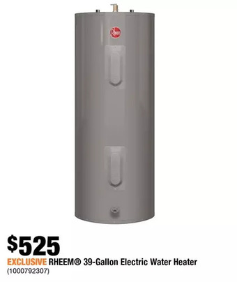 Home Depot Rheem 39-gallon electric water heater offer