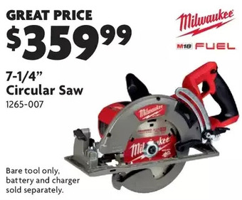 Home Hardware 7-1/4" circular saw + free battery offer