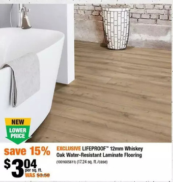 Home Depot Lifeproof 12mm whiskey oak water-resistant laminate flooring offer