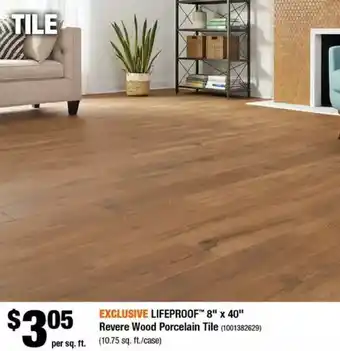 Home Depot Lifeproof 8" x 40" revere wood porcelain tile offer