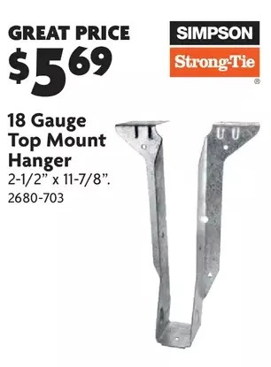Home Hardware 18 gauge top mount hanger offer