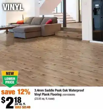Home Depot 3.4mm saddle peak oak waterproof vinyl plank flooring offer