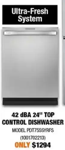 Home Depot Ge appliances 42 dba 24" top control dishwasher offer